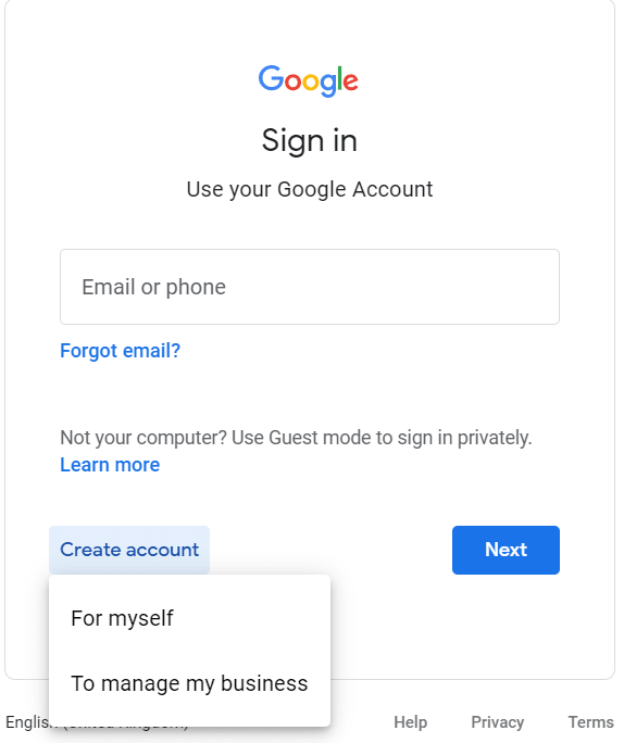 add my business to google account