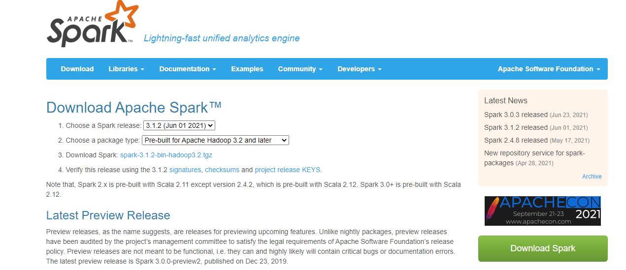 Image of Spark Download Page