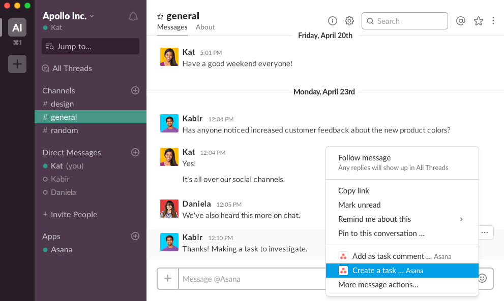 Creating Asana Task in Slack