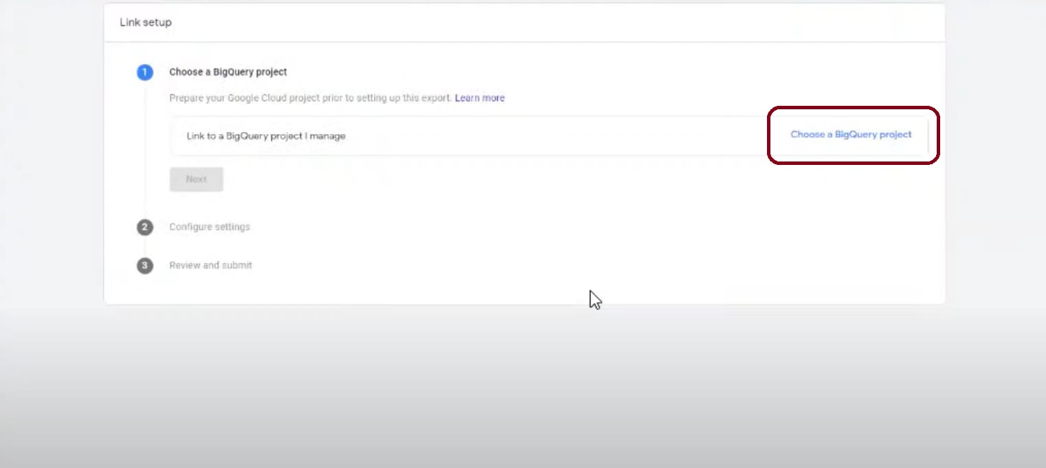 GA4 BigQuery Integration - Choose a BigQuery project