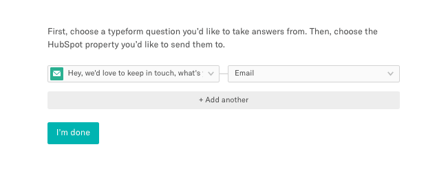 Choosing Typeform Question and HubSpot Property