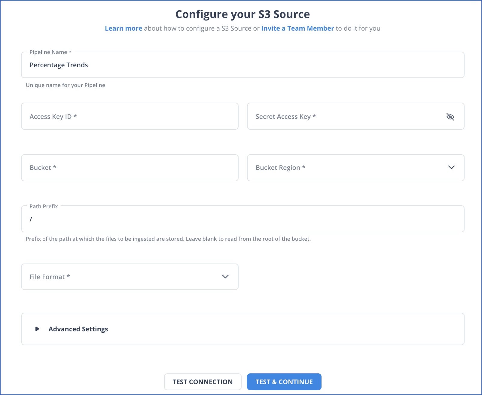 Configuring S3 as source