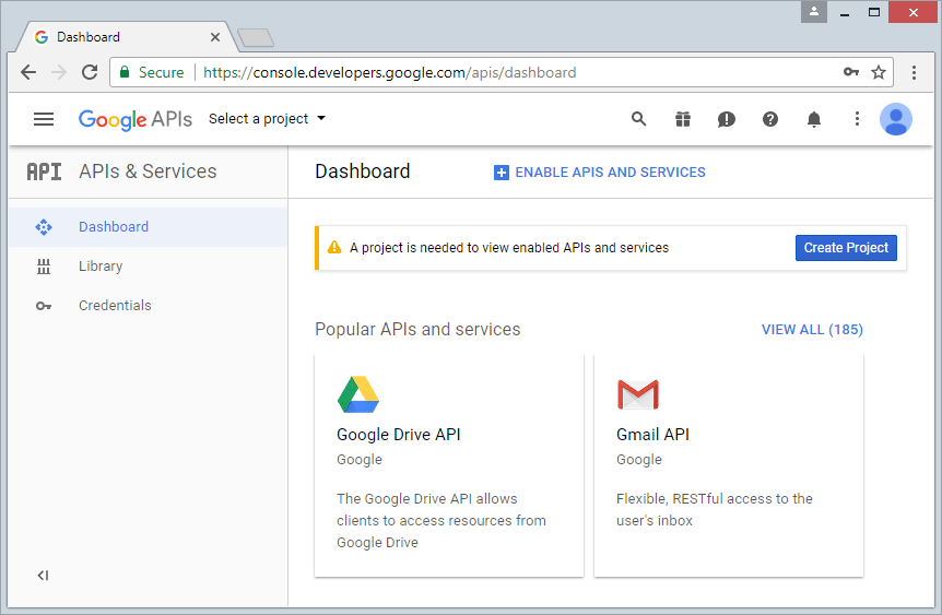 Google APIs Console image