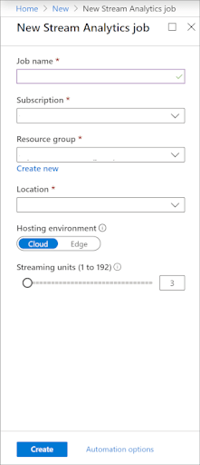 New Stream Analytics Job - Stream Analytics