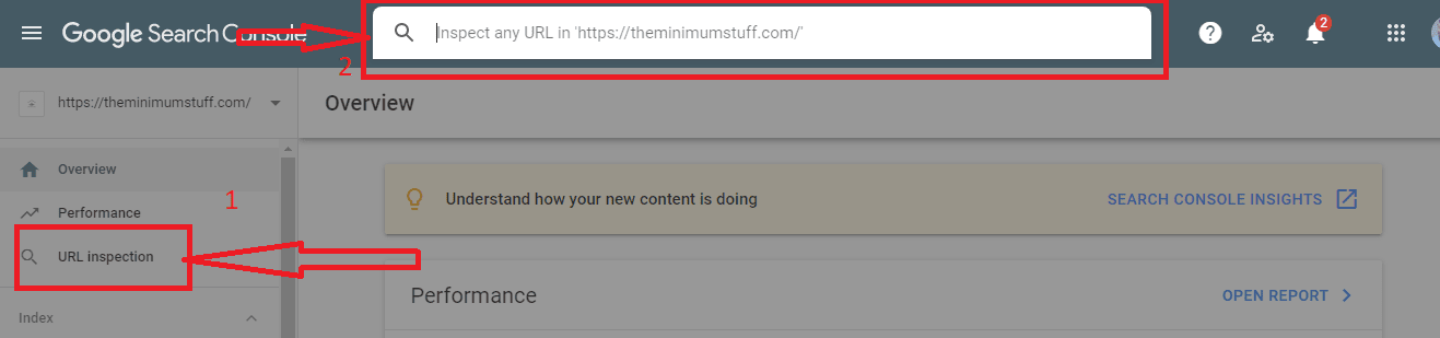 Google Search Console keyword: URL inspection