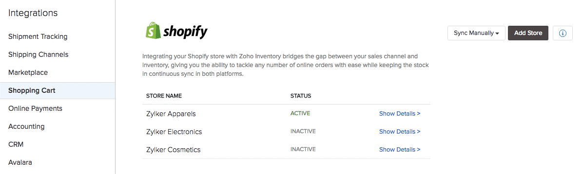 Zoho Shopify Integration: Shoppig Cart