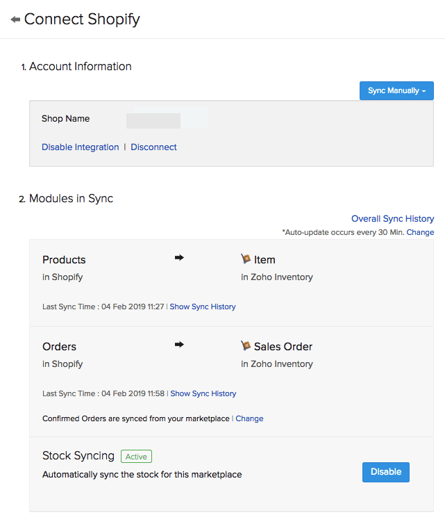 Zoho Shopify Integration: Configuration