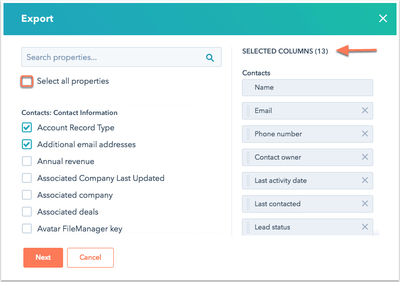 HubSpot Export: Adding and removing properties