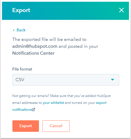 HubSpot Export: Choosing the File Format
