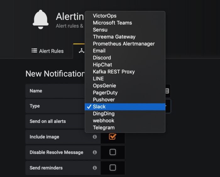 Grafana Webhooks - Selecting type of Webhook