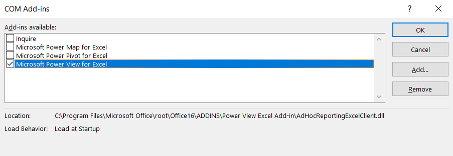 Microsoft Power View for Excel option - Power View Excel