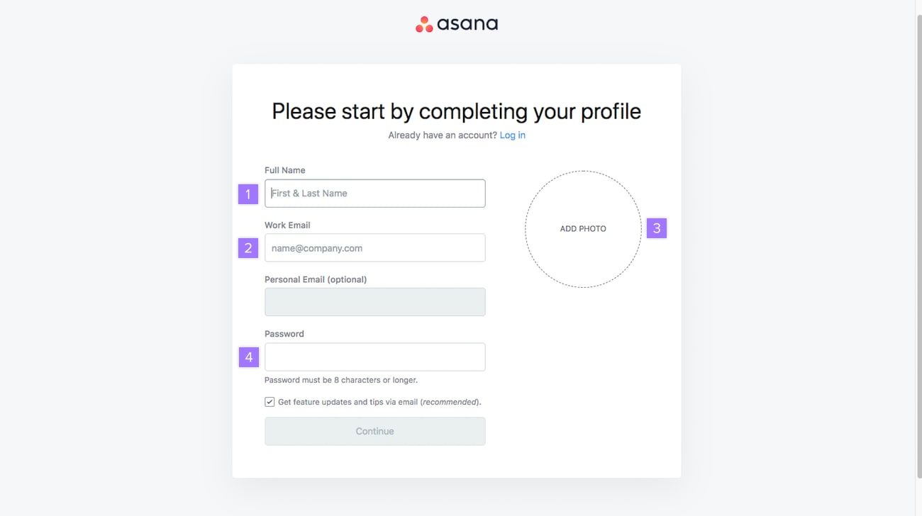Asana Sign Up Page