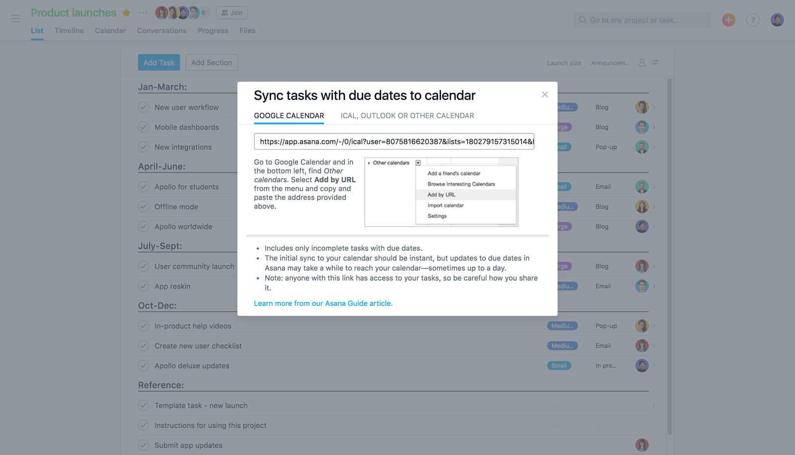 API Link for Google Calendar
