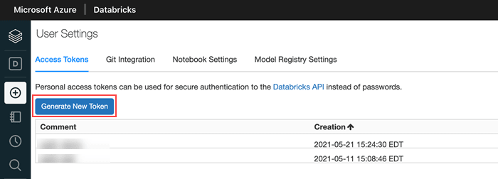 Access Tokens Tab in Databricks