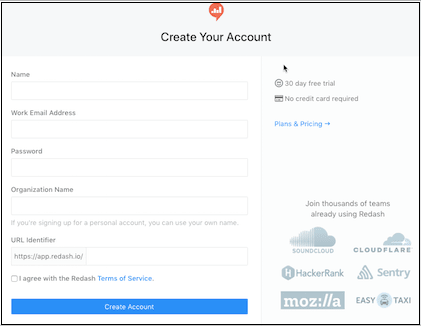 Redash Sign Up Page