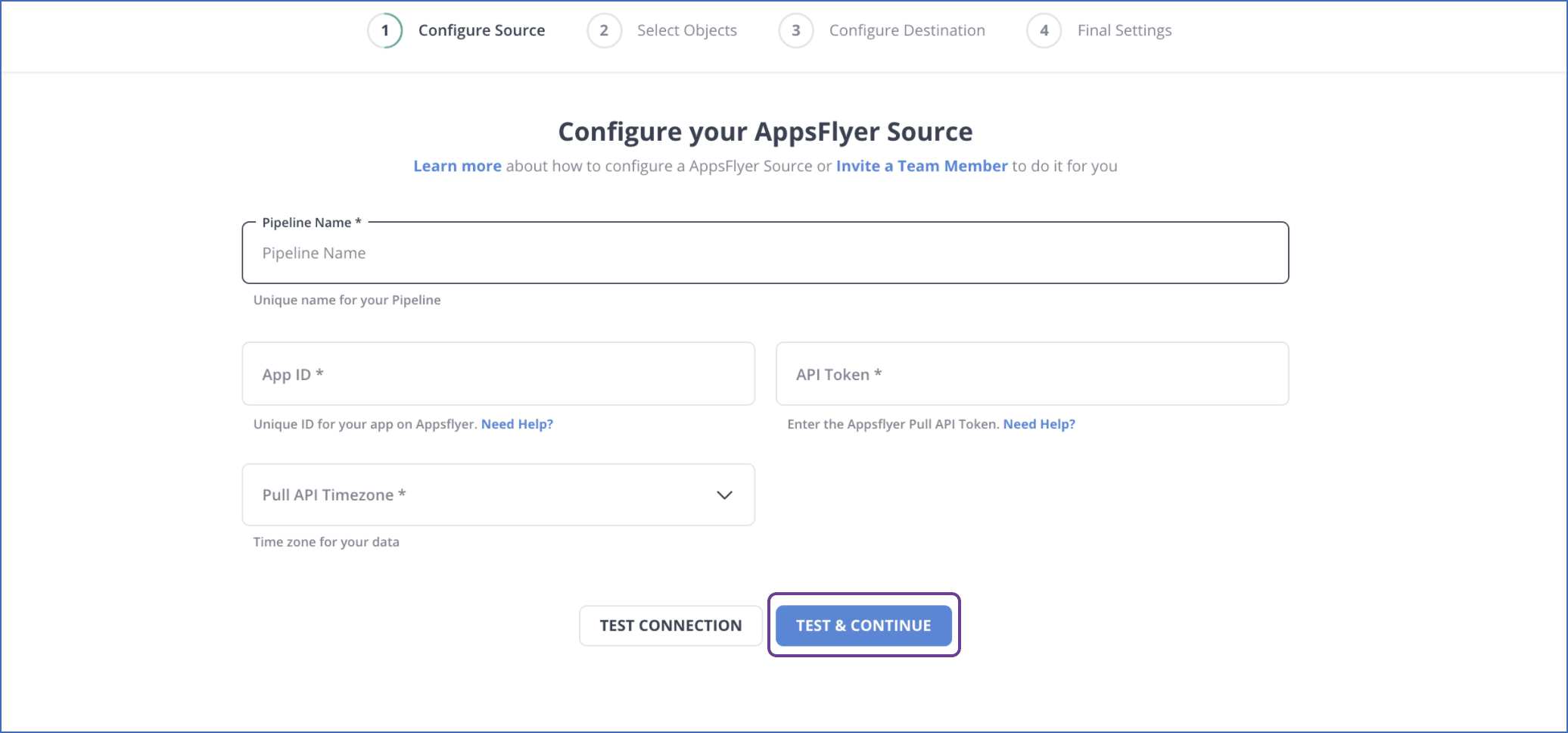 AppsFlyer to Redshift: Source Config