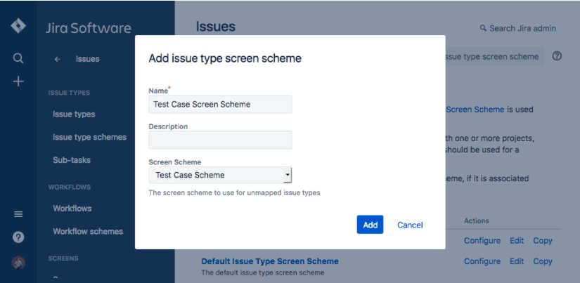 Jira Testing - add issue type screen scheme