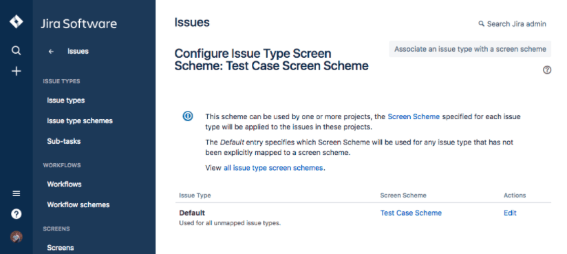 Jira Testing - configure issue type screen scheme