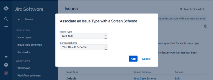 Jira Testing - Associate an Issue with Screen scheme for Test Result