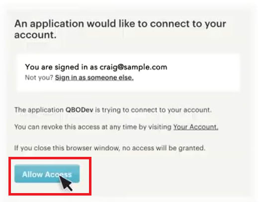 Etsy QuickBooks - Allow Access Button