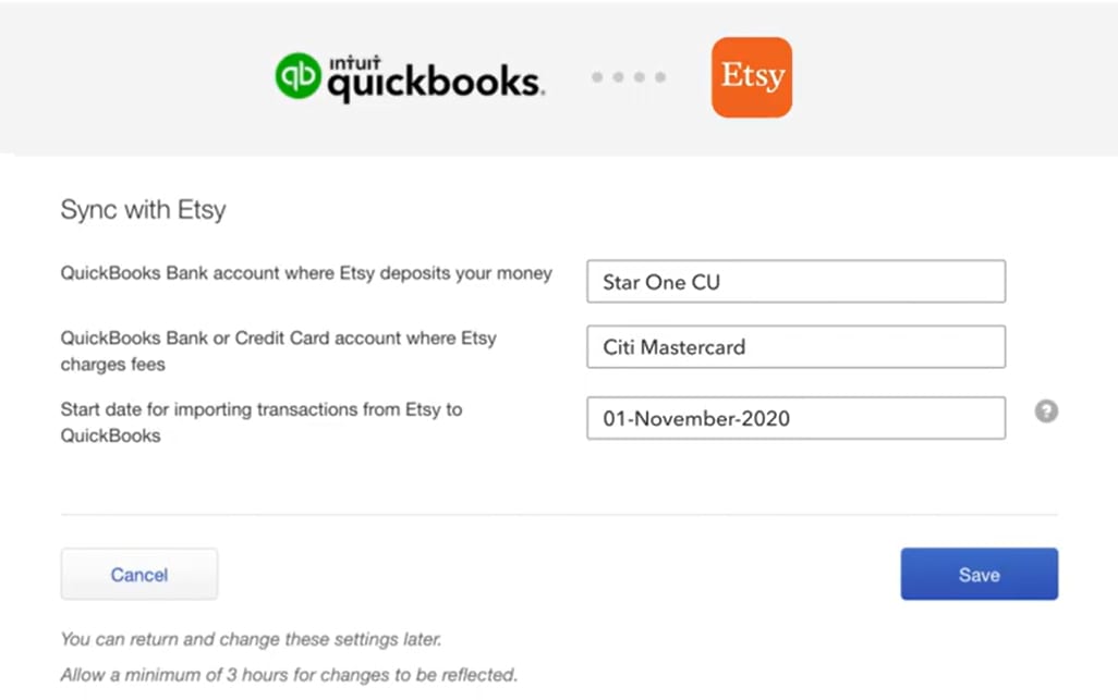 Etsy QuickBooks - Sync With Etsy App settings