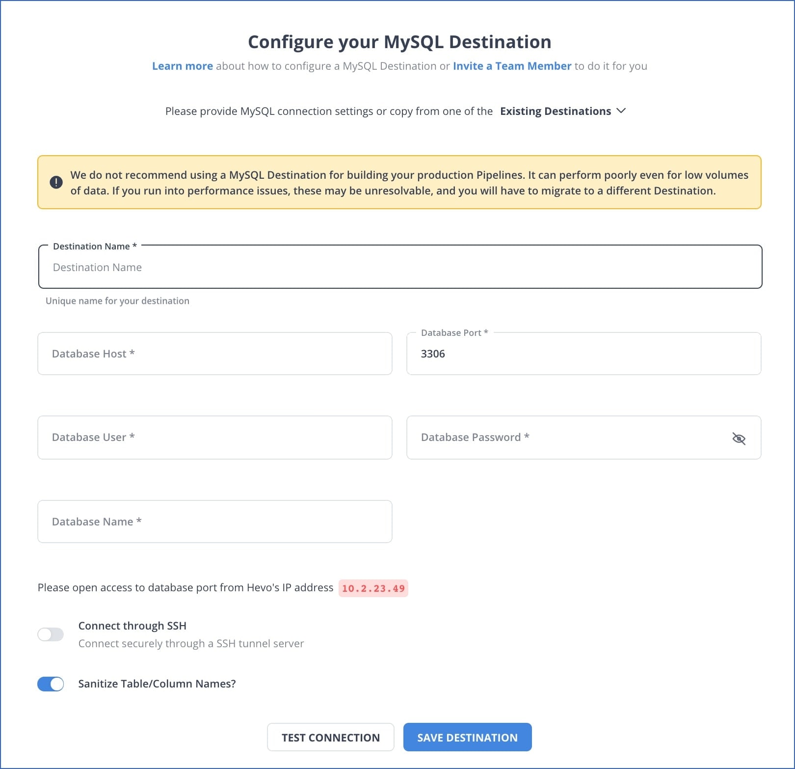 SQLite to MySQL: Destination