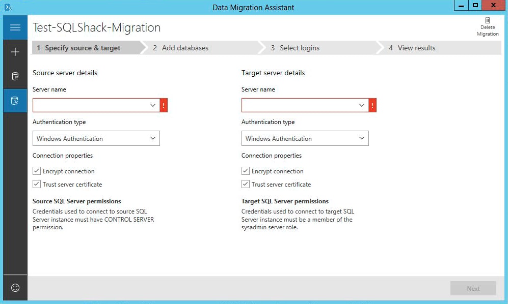 SQL Server Migration - Specify Source and Target