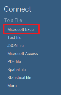 Tableau Excel - Select Excel Option