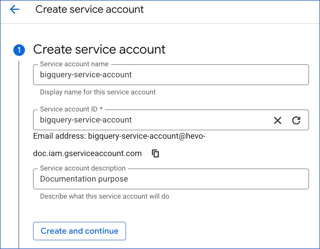 Create Service Account Page