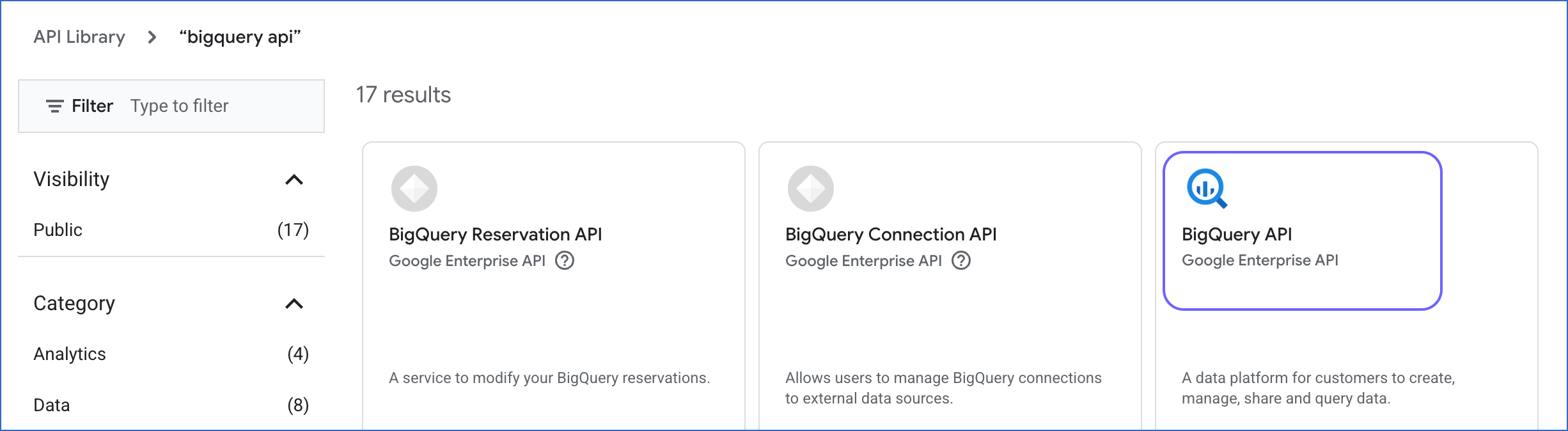 Select BigQuery API