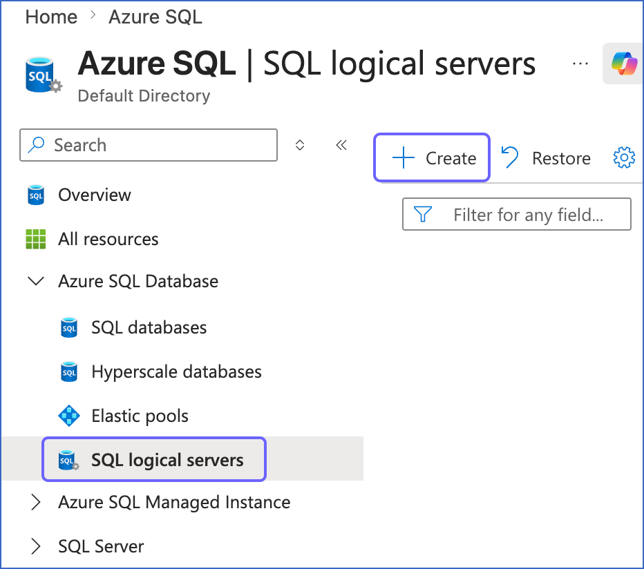 Create SQL Logical Server
