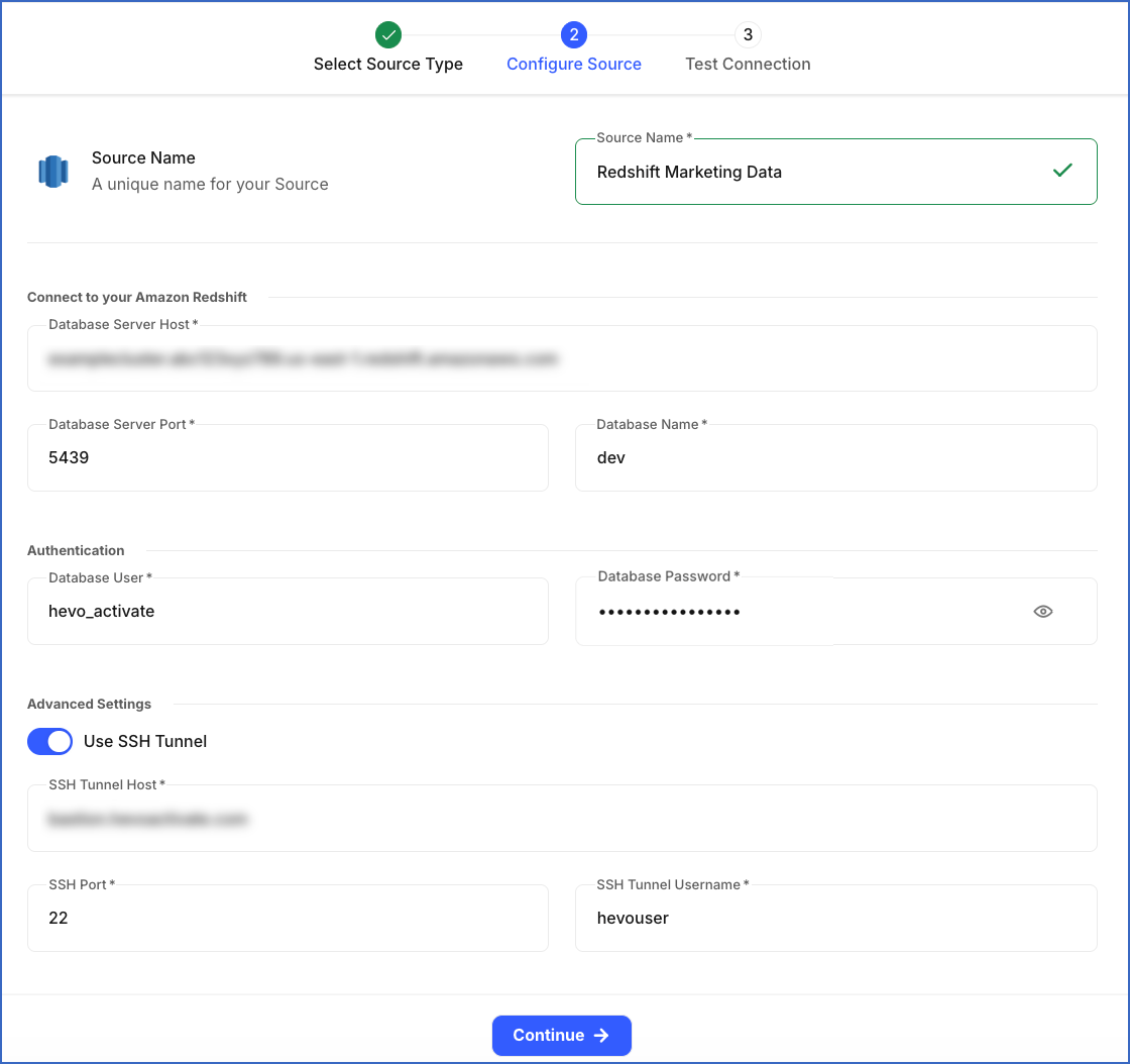 Configure Amazon Redshift Source