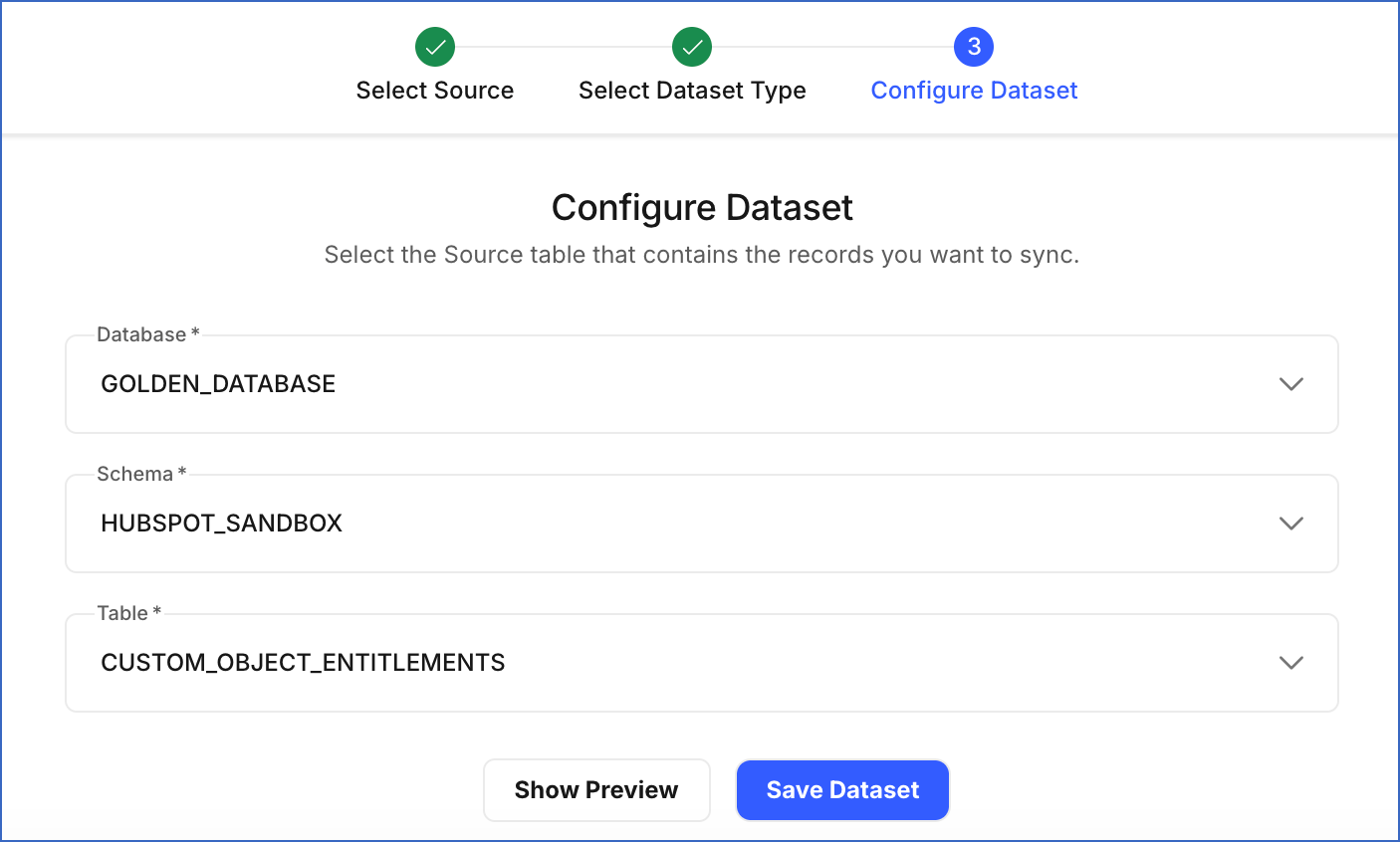 Configure a Table dataset