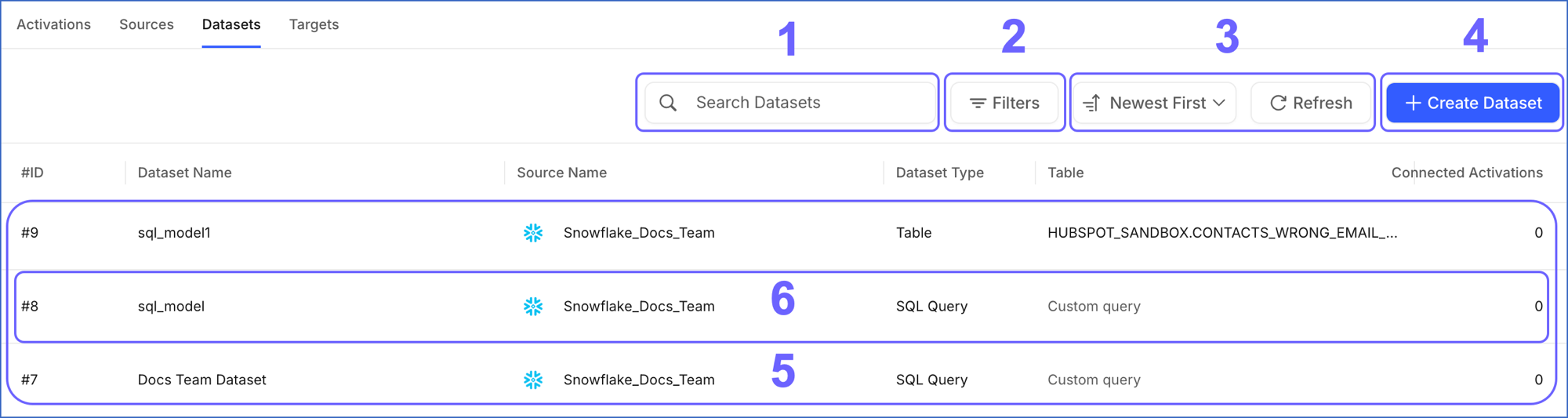 Datasets List View
