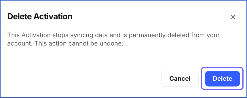 Delete Activation dialog