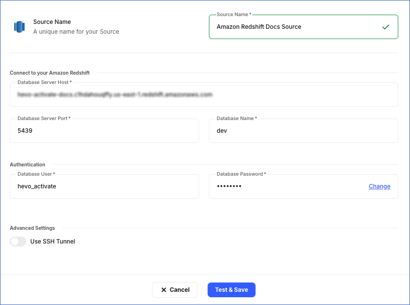 Edit the Amazon Redshift Source