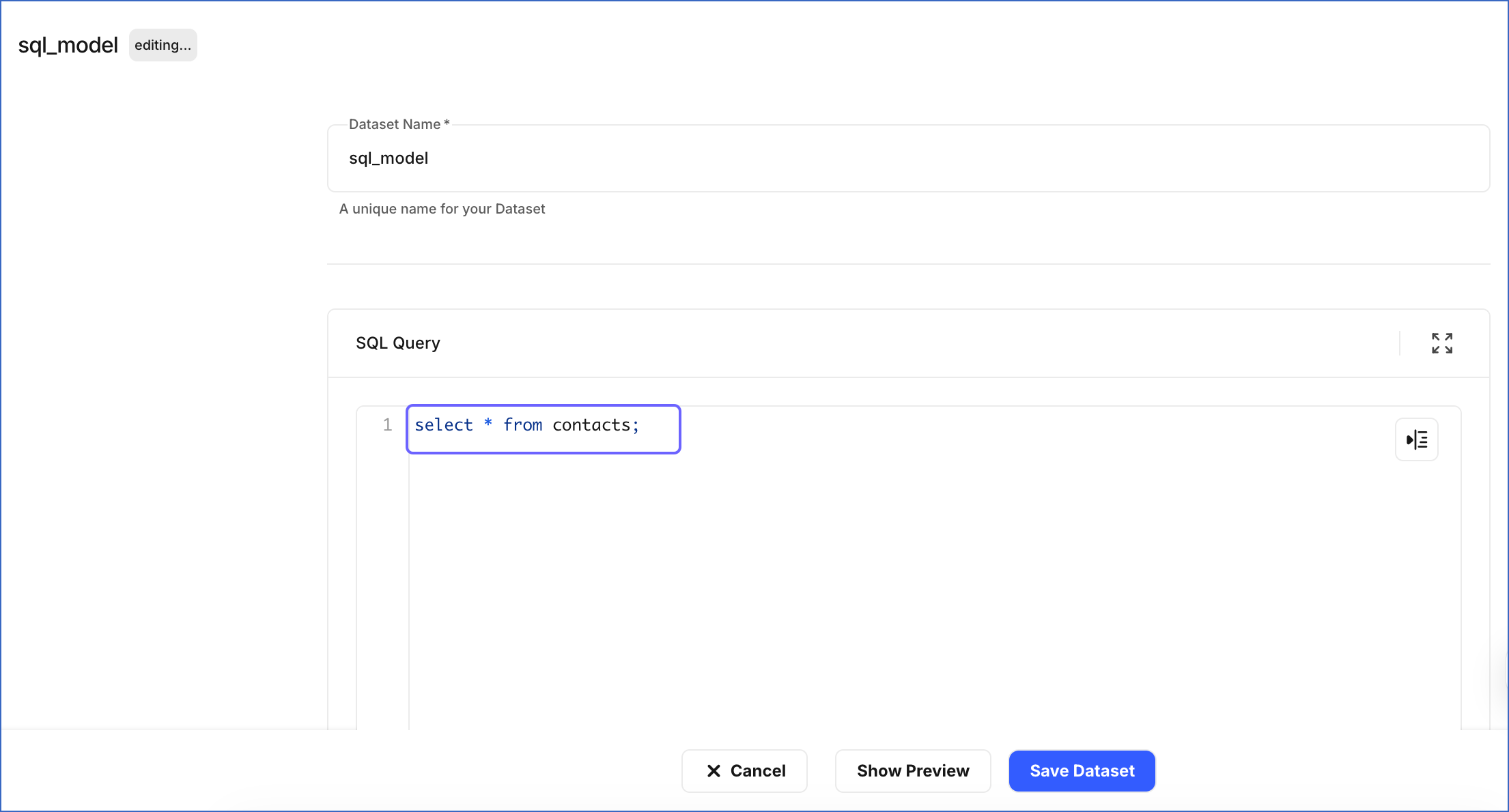 Edit an SQL Query dataset