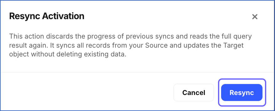 Resync Activation dialog
