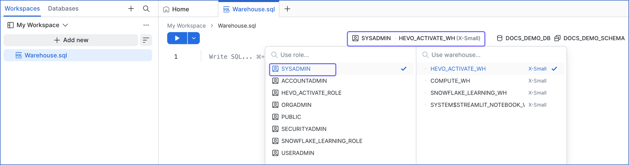 Select the SYSADMIN role
