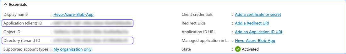 Copy the client and tenant ID