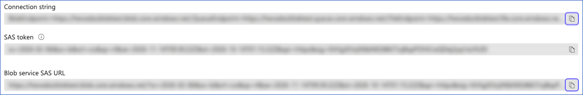 Copy the connection string or Blob service SAS URL