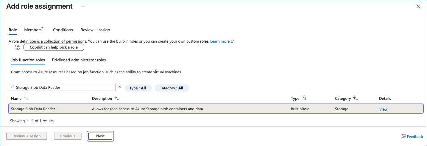 Select Storage Blob Data Reader