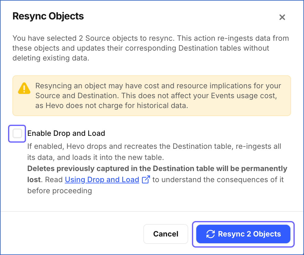 Confirm Resync Objects