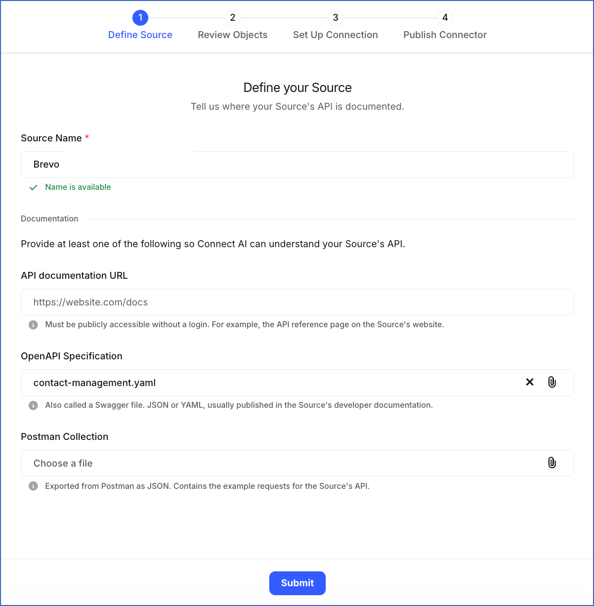 Define your Source page