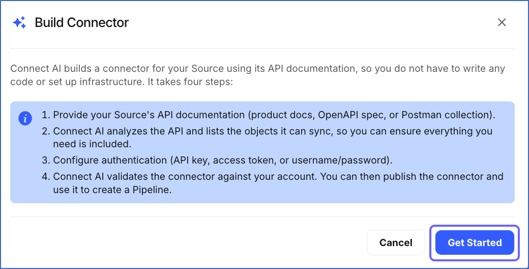Get Started dialog
