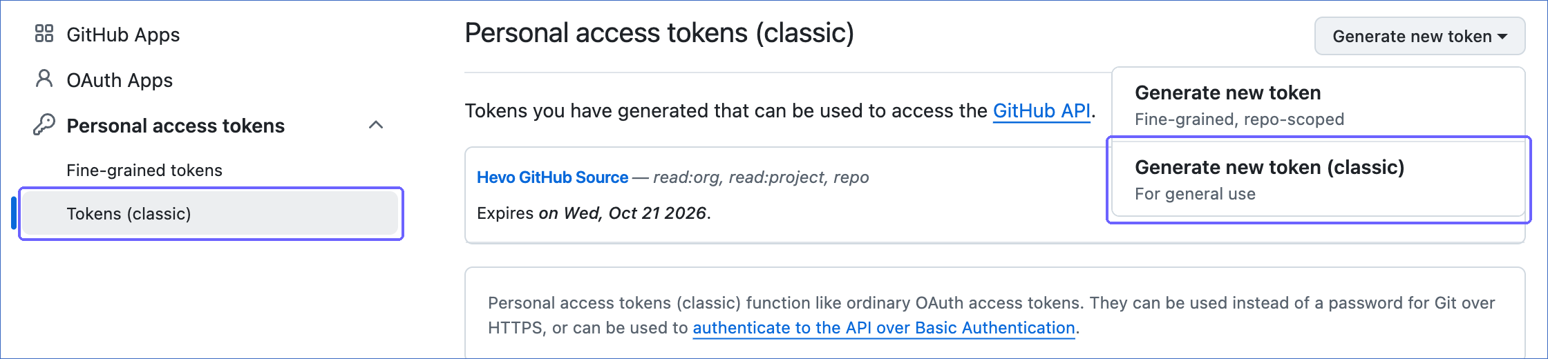 Generate new token (classic)
