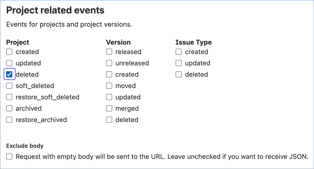Select webhook events