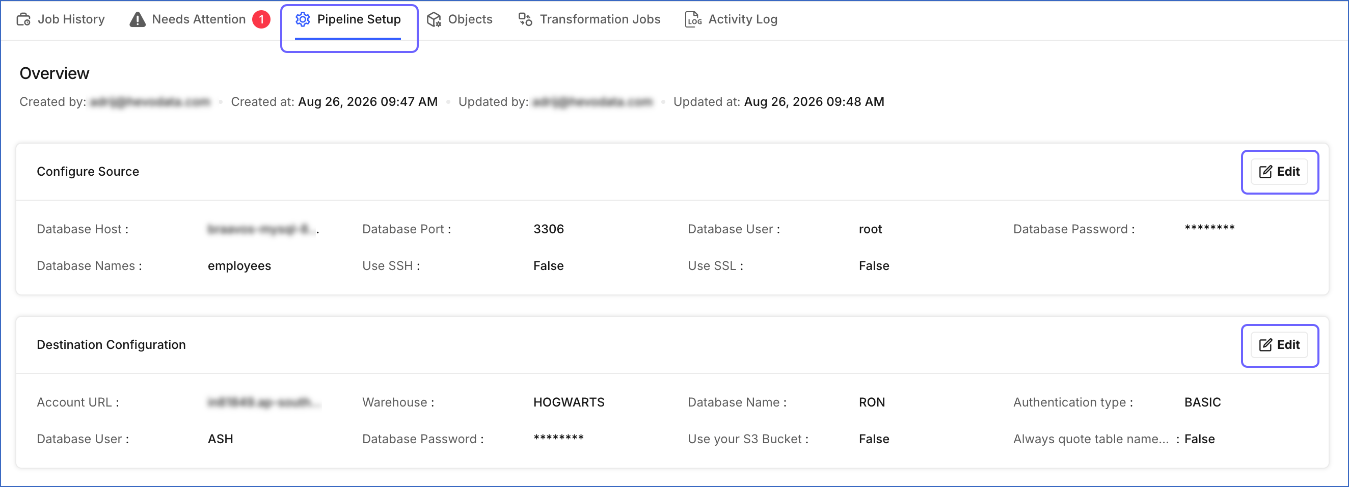 Pipeline Setup Menu