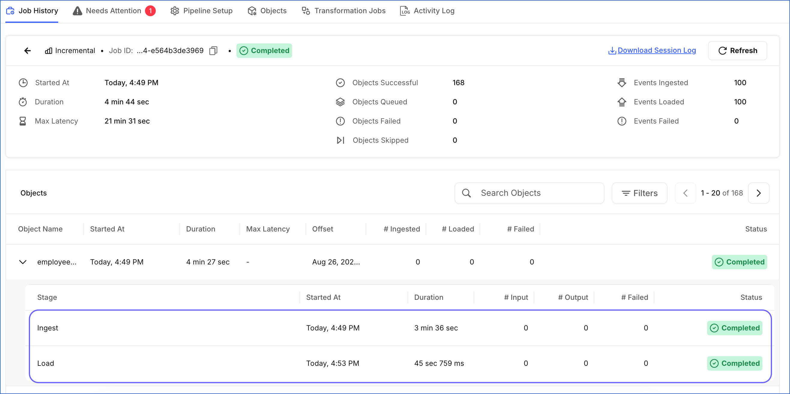 Job History tab