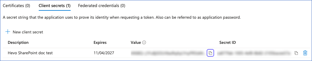 Copy the client secret value